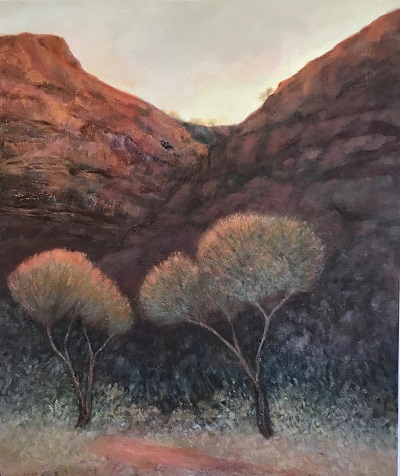 First Light in the Gorge oil on canvas Sue Helmot Australian landscape artist Kennedy Range
